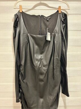 Guess Black Faux Leather Long Sleeve Bodycon Dress